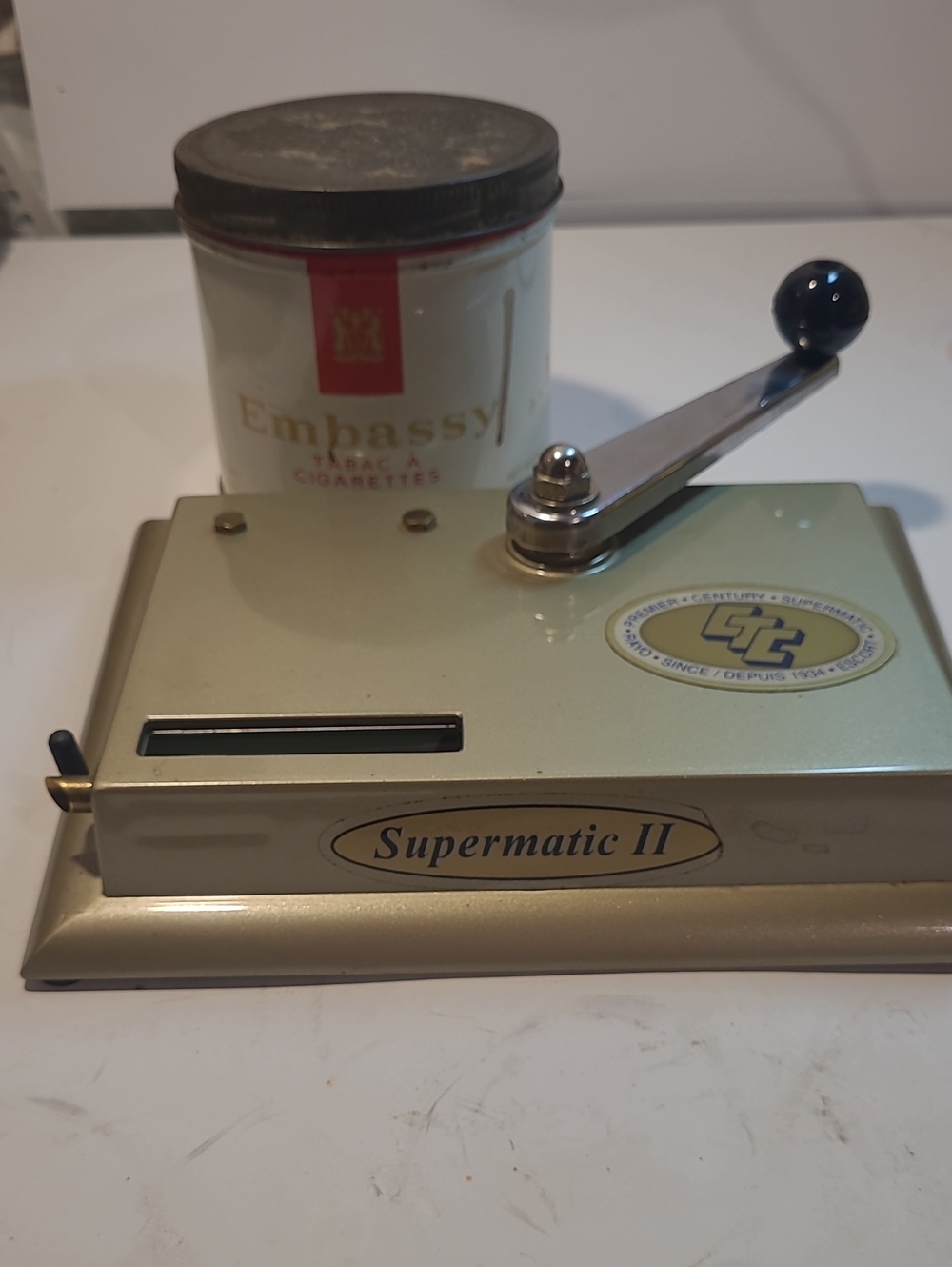 TC Supermatic II Metallic Beige Manual Cigarette Rolling Machine with Black Knob